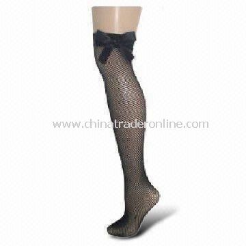 Fishnet Over-knee Stockings with Black Satin Bow, Can be Made of 100% Nylon from China