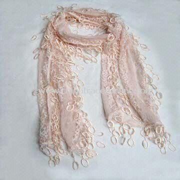 Scarf/Shawl, Made of Cotton, Small Circles Around Fringe, Available in Various Colors