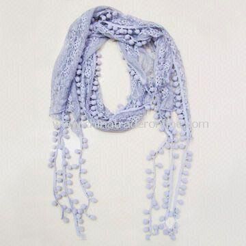 Scarves & Shawl, Perforated Pattern with Exquisite Balls in Matched Color Decorated on the Fringe