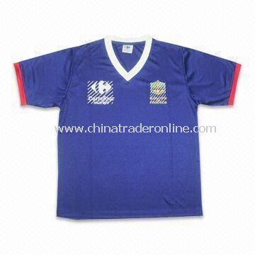 V Neck Sports Jersey with Heat-transfer Logo Print on Left Chest, Made of 100% Polyester from China