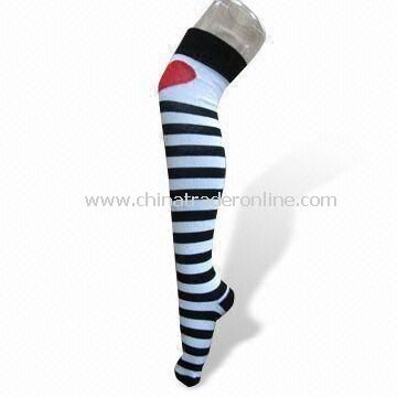 Womens Knee High Socks, Made of Combed Cotton, Nylon and Spandex, with Embroidered Design from China