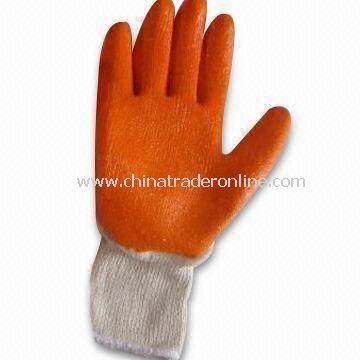 10gg T/C Knitted Working Smooth Gloves, Measures 22.5 to 24cm, Made of Nature Latex/Orange Crinkle from China