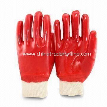 Red Safety Gloves, Made of PVC Material, with Silkscreen Logo Printing and Abrasion-resistant