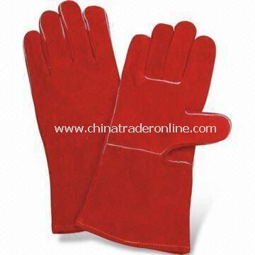 Safety Gloves, Made of Cow Split Leather, Rubberized Cuff, Full Lining, Measures 14 Inches