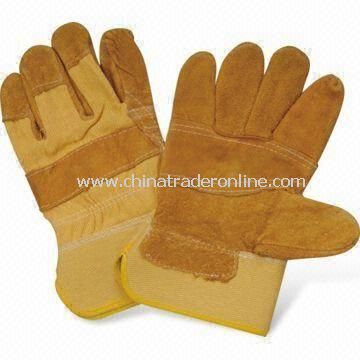 Safety Gloves, Made of Cow Split Leather, Rubberized Safety Cuff, Half Lining