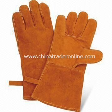 Safety Gloves, Measures 14 Inches, Made of Cow Split Leather, Rubberized Cuff, Full Lining from China
