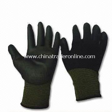 Safety Gloves with PU Palm Coating, Made of White Nylon, Fine Knitted Nylon Liner from China