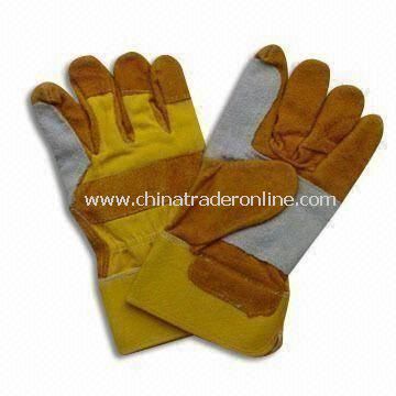 Safety Gloves with Yellow Cup, Made of Pigskin or Leather