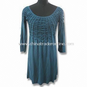 Fashionable Shift Dress in Gauffer Style, Made of 100% Polyester Stretch Fabric