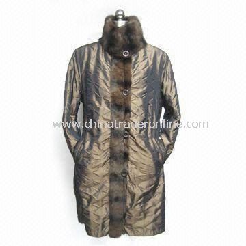 Fur Coat with Stitching and Rex Rabbit Tape Lining, Can Keep Warm
