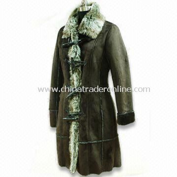 Ladies Coat with 2 Tones Fake Fur, Made of 50% Acrylic and 50% Polyester