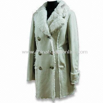 Ladies Long Coat with Fake Fur, Made of 100% Polyester from China