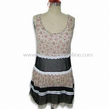 Ladies Shift Dress with Perforated Flower Pattern and Scoop Neckline, Elegant in Plain Design from China