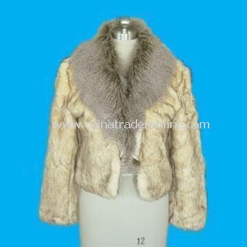 Long Sleeve Womens Fur Jacket Made of Acrylic and Polyester in Camel Color