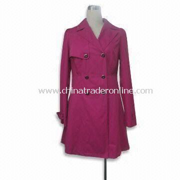 Womens Double Breasted Wind Coat with Polyester Lining, Made of Cotton