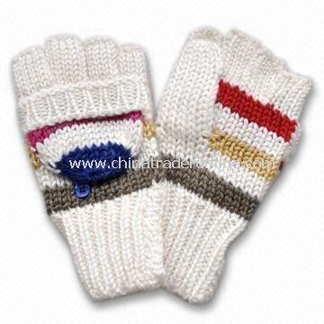 Womens Knitted Glove in 1.5GG Striped, Made of Acrylic and Wool