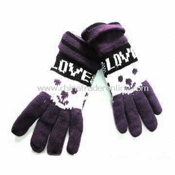 Womens Knitted Gloves with Jacquard Weave, Made of Acrylic, Customized Designs are Accepted