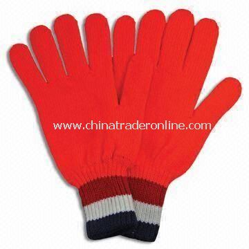 Acrylic Winter Knitted Gloves with Embroidery, Available in Red