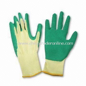 Latex Rubberized Gloves with 10 Gauge Seamless Cotton Knitted Lining, Available in Various Sizes