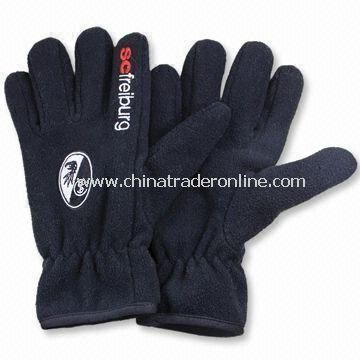 Winter Fleece Gloves with Embroidery, Made of Polyester