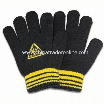 Winter Knitted Gloves with Embroidery, Made of Acrylic