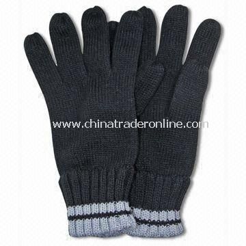 Winter Knitted Gloves without Embroidery, Made of Acrylic