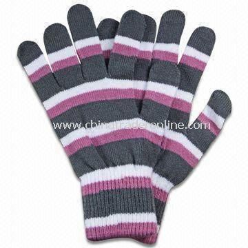 Winter Knitted Gloves without Embroidery, Made of Acrylic