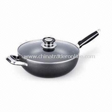 Aluminum Wok/Sautepan with Glass Lid, Non-stick Coating, Fast Heat Transfer