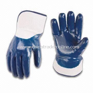 Blue Safety Gloves, Made of PVC, with Silkscreen Logo Printing and Abrasion Resistance from China