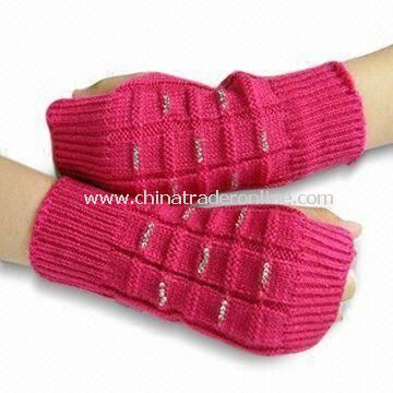 Fashionable Knitted Gloves, Made of 100% Cotton and Wool with Beads Design