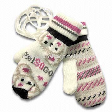 Fashionable Knitted Gloves with Jacquard Weave, Made of Acrylic, Customized Designs are Accepted