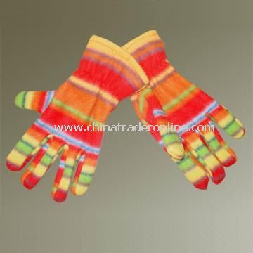 Fleece Gloves with Colorful Printed Stripes