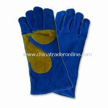 Full lining Welding Gloves, Made of Blue Cow Split Leather, Available in 14 Inches from China