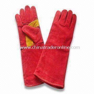 Long Cuff Welding Gloves, Made of Cow Split Leather, Customized Colors are Accepted from China