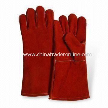 Welding Gloves, Made of Cow Split Leather, with Full Lining, Available in 14 Inches from China