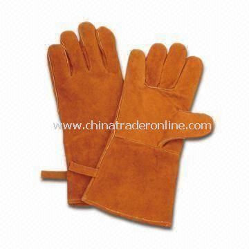 Welding Gloves, Made of Cow Split Leather in Brown, Full Palm and Cotton Full Lined