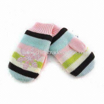 Baby Machine Knitted Mitten with 1 x 1 Rib Single Cuff and Micro Fleece Lining from China