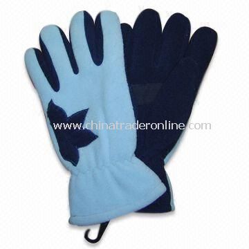 Fleece Winter Glove with Flower Application on Both Hands, Suede Palm from China