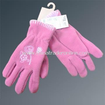 Polyester Polar Fleece Gloves with Embroidery from China