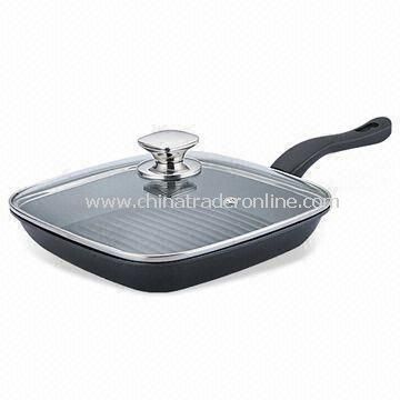 24/28cm Grill Pan with Square Glass Lid, Made of Aluminum