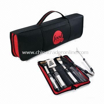 Picnic Barbecue Bag with 1.5mm Stainless Steel Blade and Tong with Wooden Handle from China