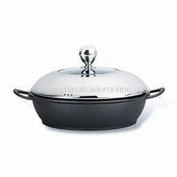 Non-stick Shallow Casserole, Made of Die-cast Aluminum, with Consisted Glass Cover