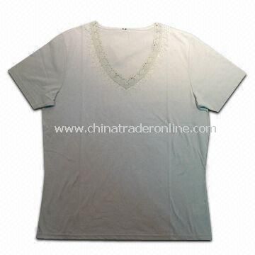 Womens T-shirts, Made of 65% Cotton and 35% Polyester, Weighs 160gsm from China