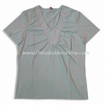 Womens V-neck T-shirts, Made of 65% Cotton and 35% Polyester