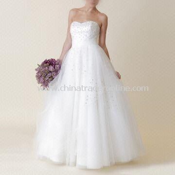 Wedding Dress with Airy Skirt and Gorgeous Beading, Made of Tulle and Satin