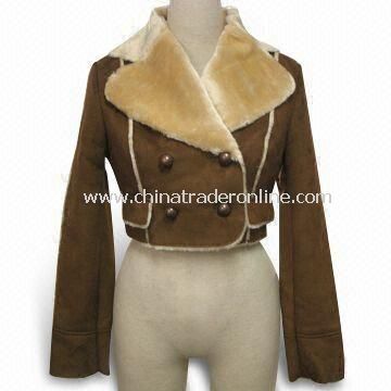 Womens Winter Short Jacket with Poly Suede Outer Fabric and Fake Fur Bounded Inner