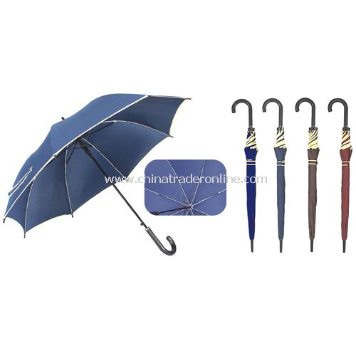 Automatic Fiberglass Ribs Navy Beige Piping Straight Rain Umbrella