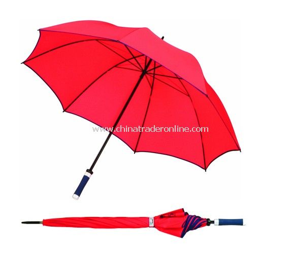 Manual Open Black Steel Frame Double Ribs Red Golf Umbrella