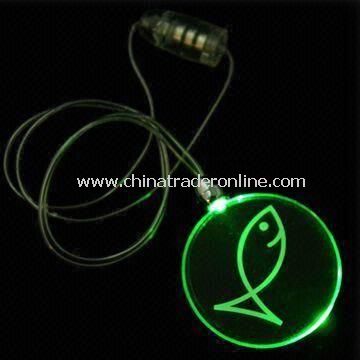 Circle Plastic Flashing Necklaces, Measures 42mm, with Round Pendent and Jade LED