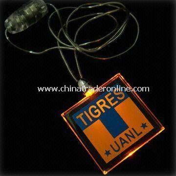 Square Plastic Flashing Necklaces, Measures 39 x 39 x 4mm, with Yellow LED from China